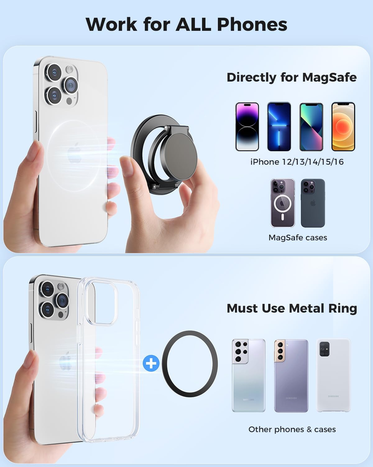 Enhance Your Device Experience with the Magnetic Ring Holder: Dual-Sided MagSafe Grip & Kickstand for All iPhones